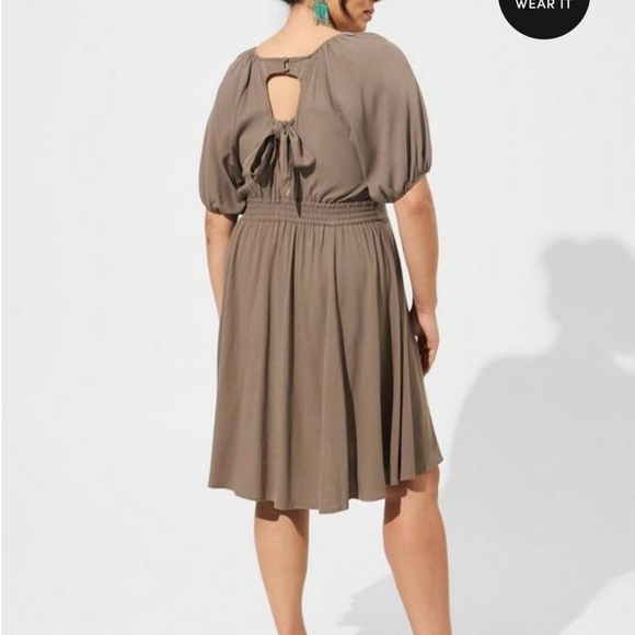 Mini Rayon Slub Puff Sleeve Skater Dress - Picture 2 of 6